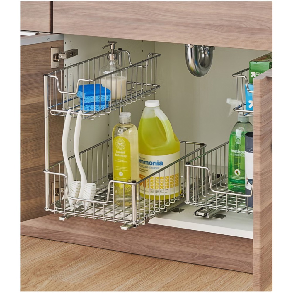Trinity Sliding Undersink Organizer 11.5x17.7x16 Silver Chrome 2-Tier